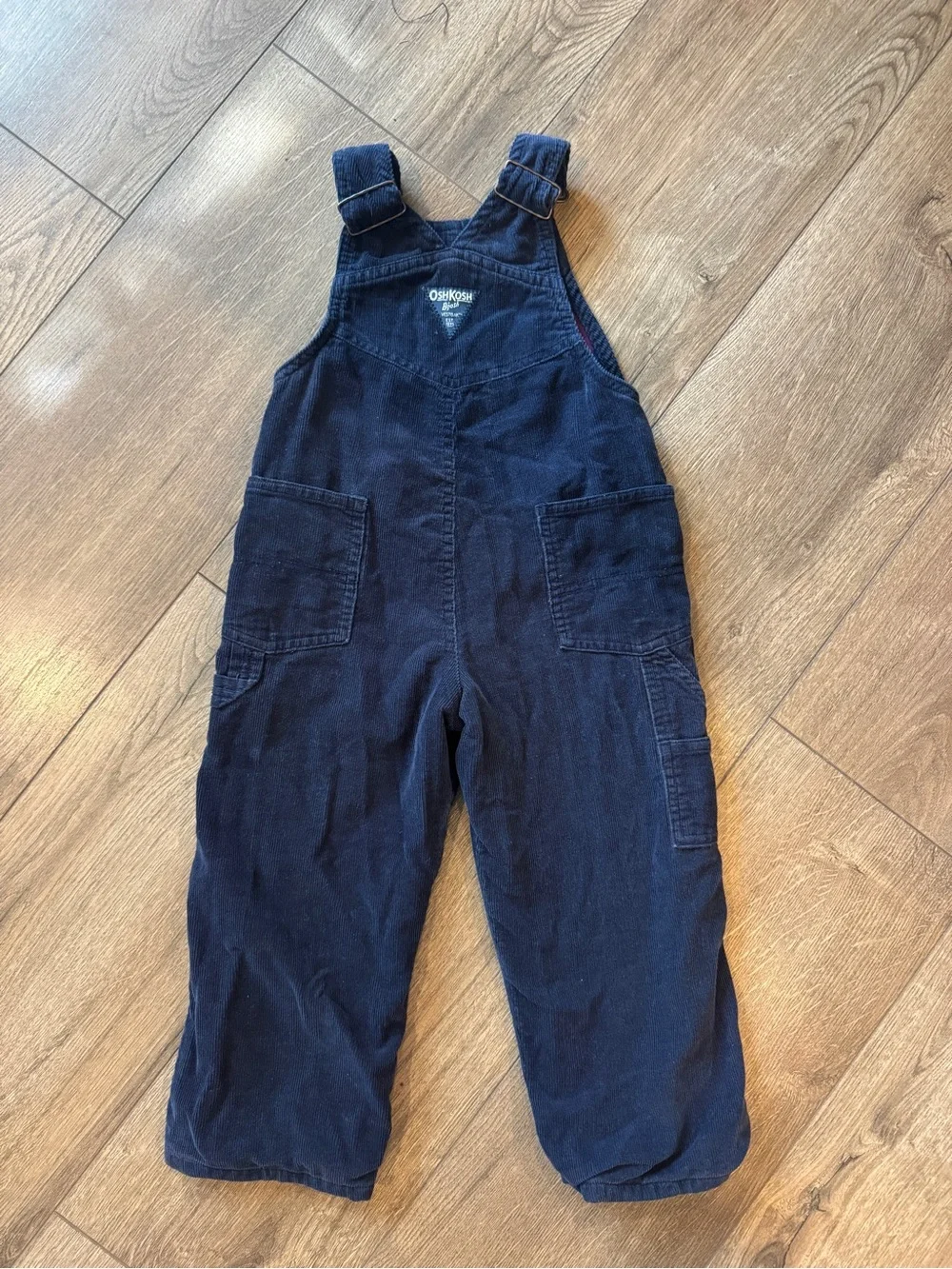 3T OshKosh B'gosh Navy Corduroy Kids Overalls with Plaid Flannel Lining